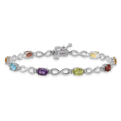 10K White Gold Rainbow Gemstone And Diamond Infinity Bracelet