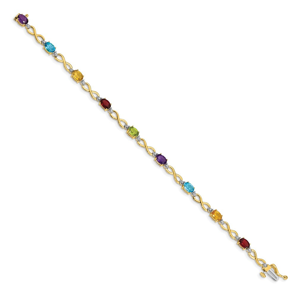 10K Yellow Gold Rainbow Gemstone And Diamond Infinity Bracelet