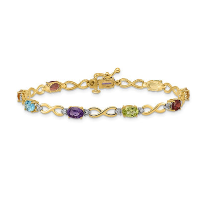 10K Yellow Gold Rainbow Gemstone And Diamond Infinity Bracelet