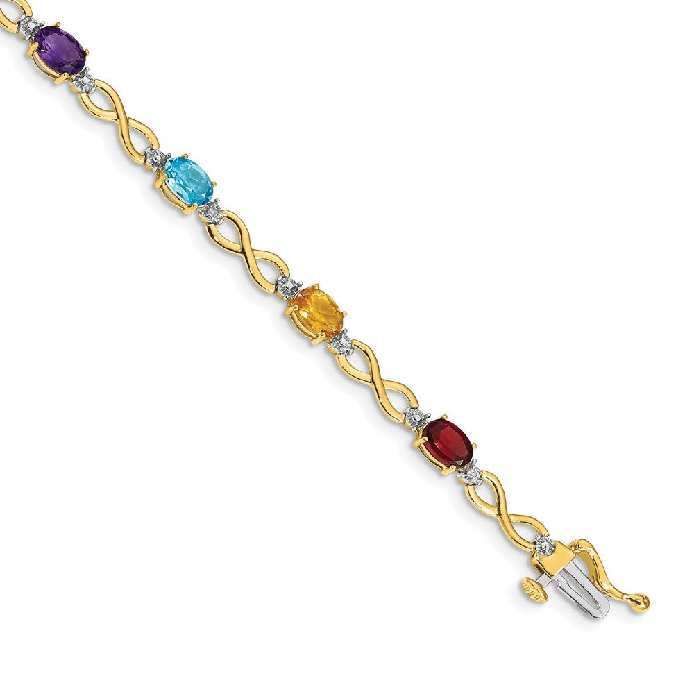 10K Yellow Gold Rainbow Gemstone And Diamond Infinity Bracelet