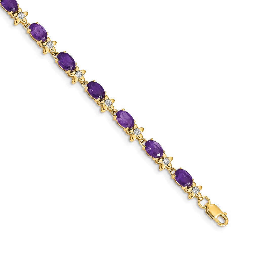 14k Yellow Gold Floral Natural Diamond and Amethyst Bracelet
