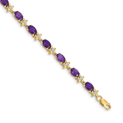14k Yellow Gold Floral Natural Diamond and Amethyst Bracelet