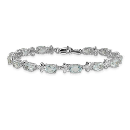 14k White Gold Floral Natural Diamond and Aquamarine Bracelet