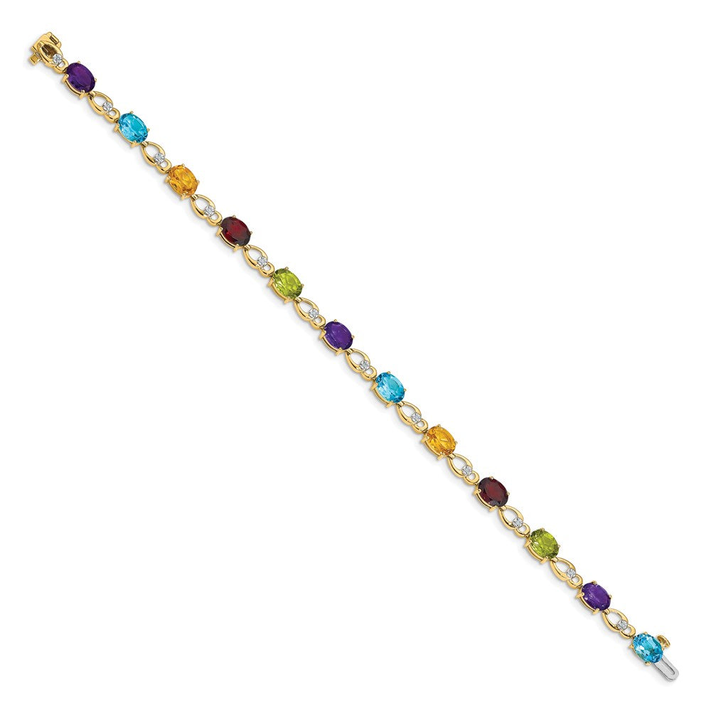14k Yellow Gold Rainbow Gemstone and Natural Diamond Bracelet