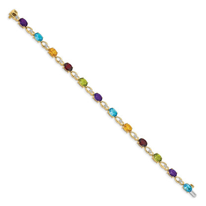 14k Yellow Gold Rainbow Gemstone and Natural Diamond Bracelet
