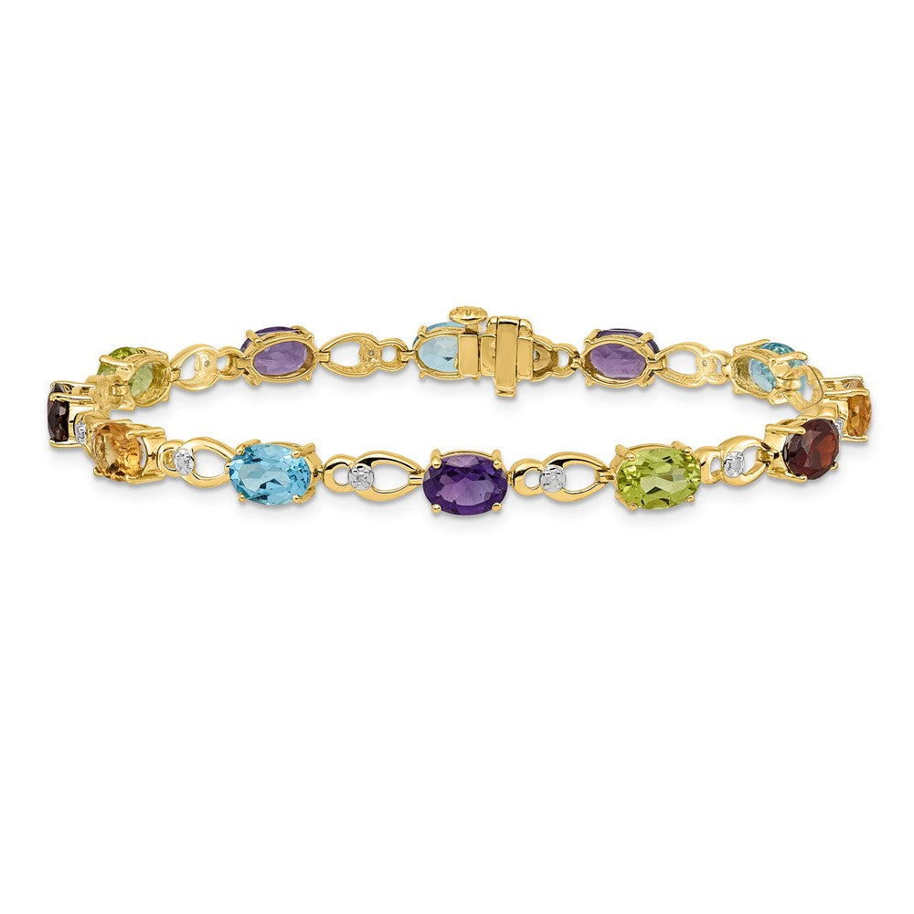 14k Yellow Gold Rainbow Gemstone and Natural Diamond Bracelet