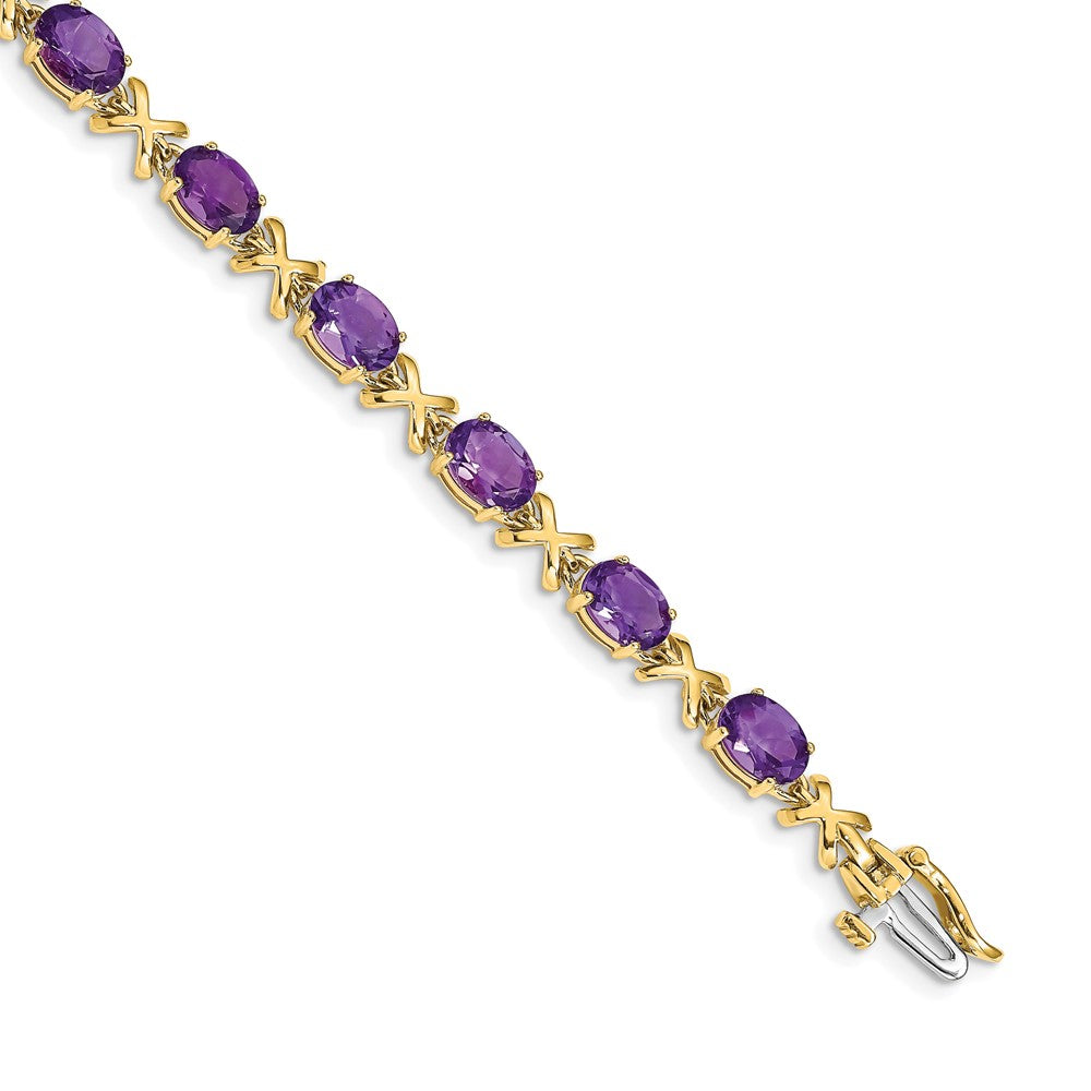 14k Yellow Gold 7x5mm Oval Amethyst Bracelet