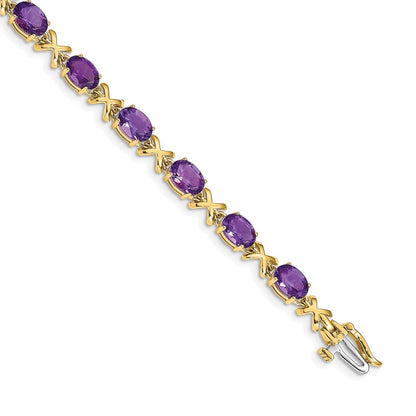14k Yellow Gold 7x5mm Oval Amethyst Bracelet