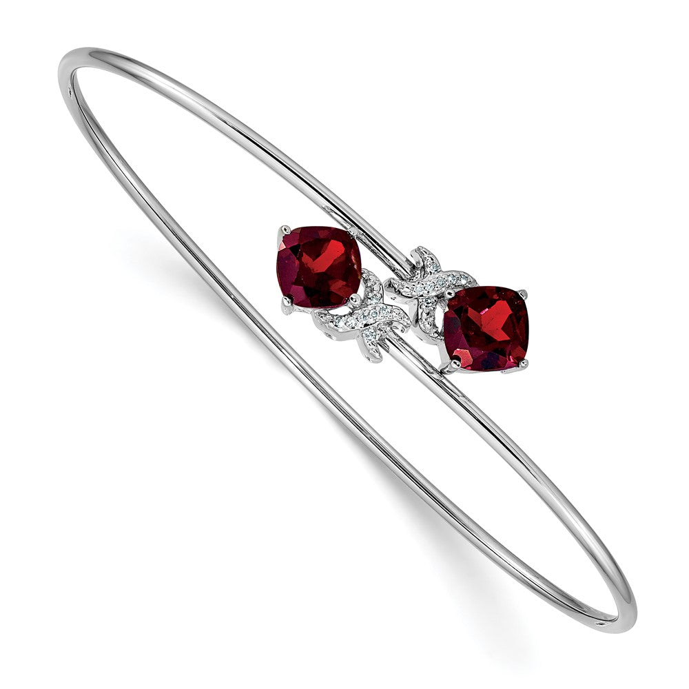14k White Gold .03ct Natural Diamond and Garnet Flexible Bangle