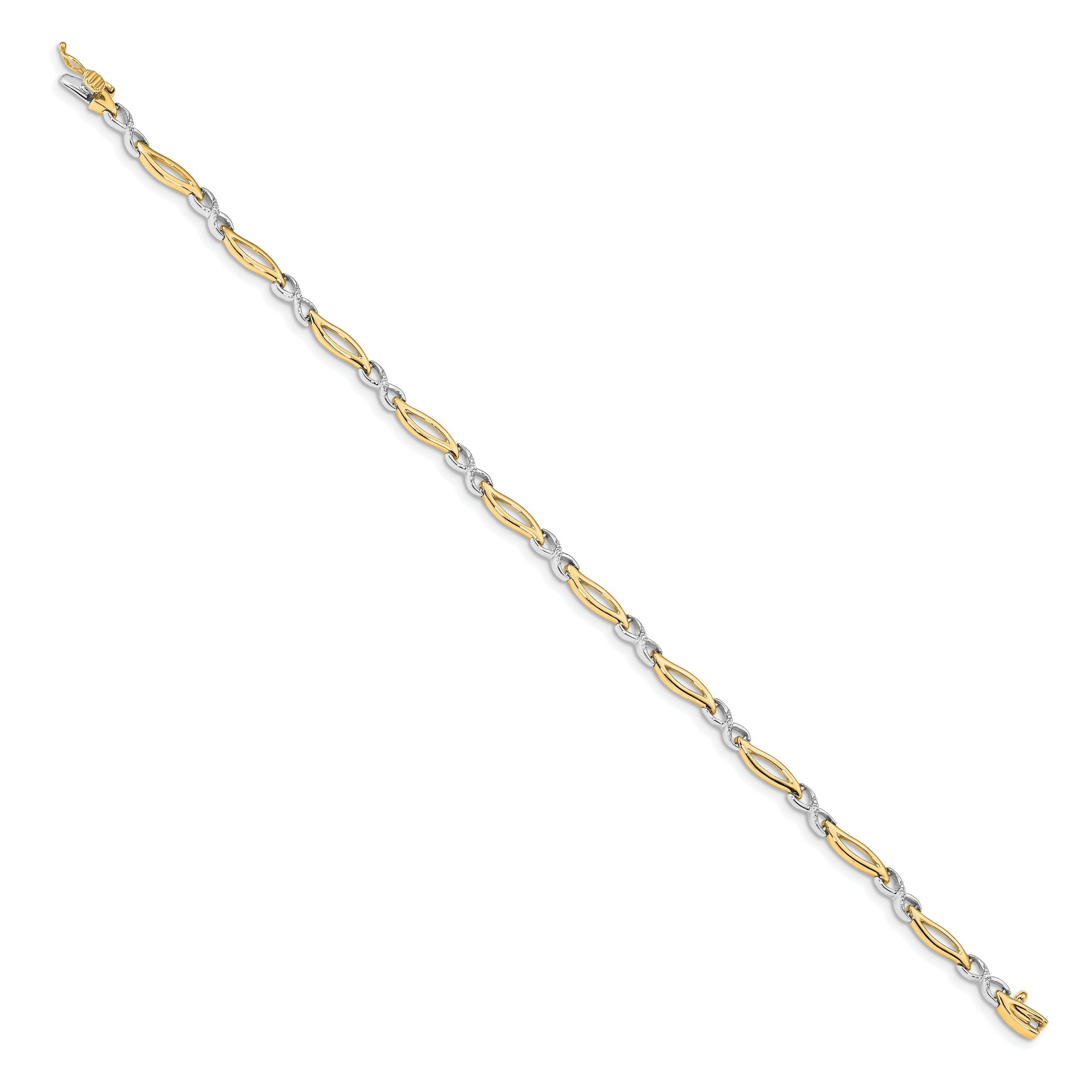 14K Two Tone Diamond Infinity 7 In Link Bracelet