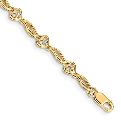 10K Yellow Gold Diamond Hearts Tennis Bracelet