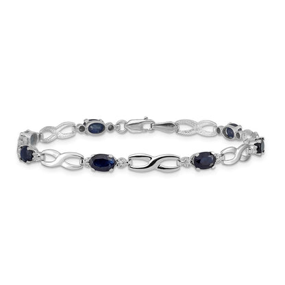 14k White Gold Infinity Natural Diamond and Sapphire Bracelet