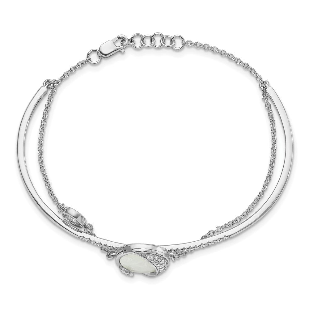 14k White Gold Dia. & Moonstone Moon & Star 7in w/.5in ext Bracelet