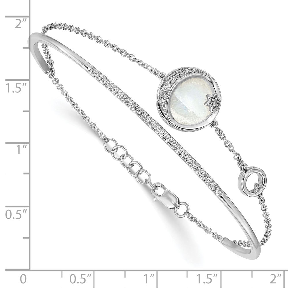 14k White Gold Dia. & Moonstone Moon & Star 7in w/.5in ext Bracelet