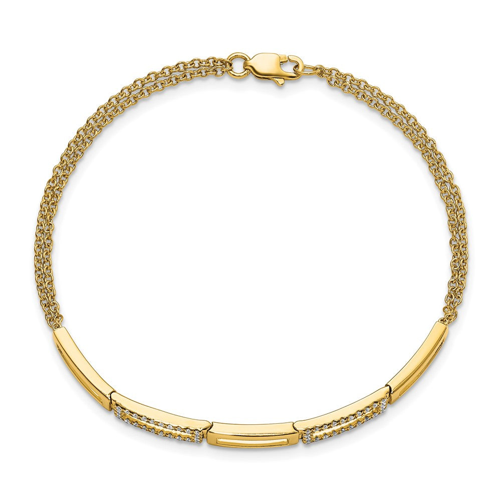 14k Yellow Gold Polished Rectangle Link Natural Diamond Double Strand 7in Bracelet