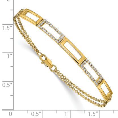 14k Yellow Gold Polished Rectangle Link Natural Diamond Double Strand 7in Bracelet