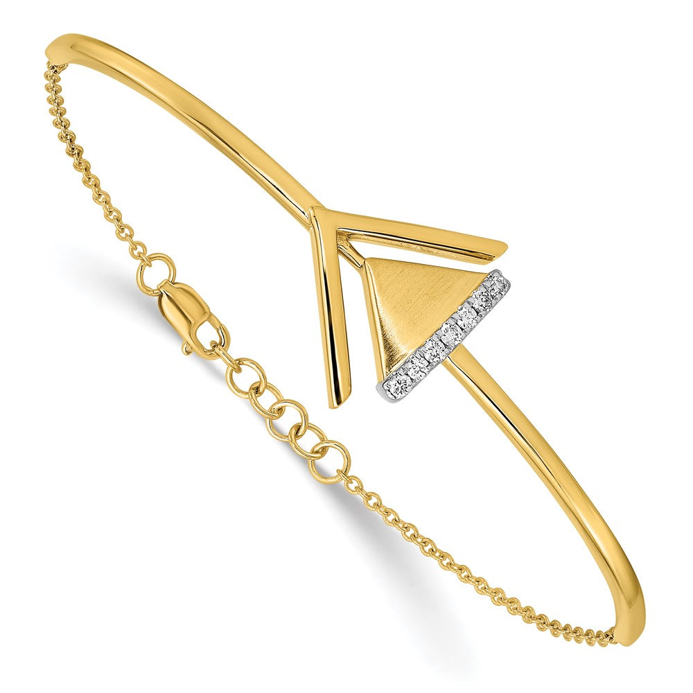 14k Yellow Gold Satin/Polish Natural Diamond Double Triangle Bar 7in w/.5in ext Bracelet