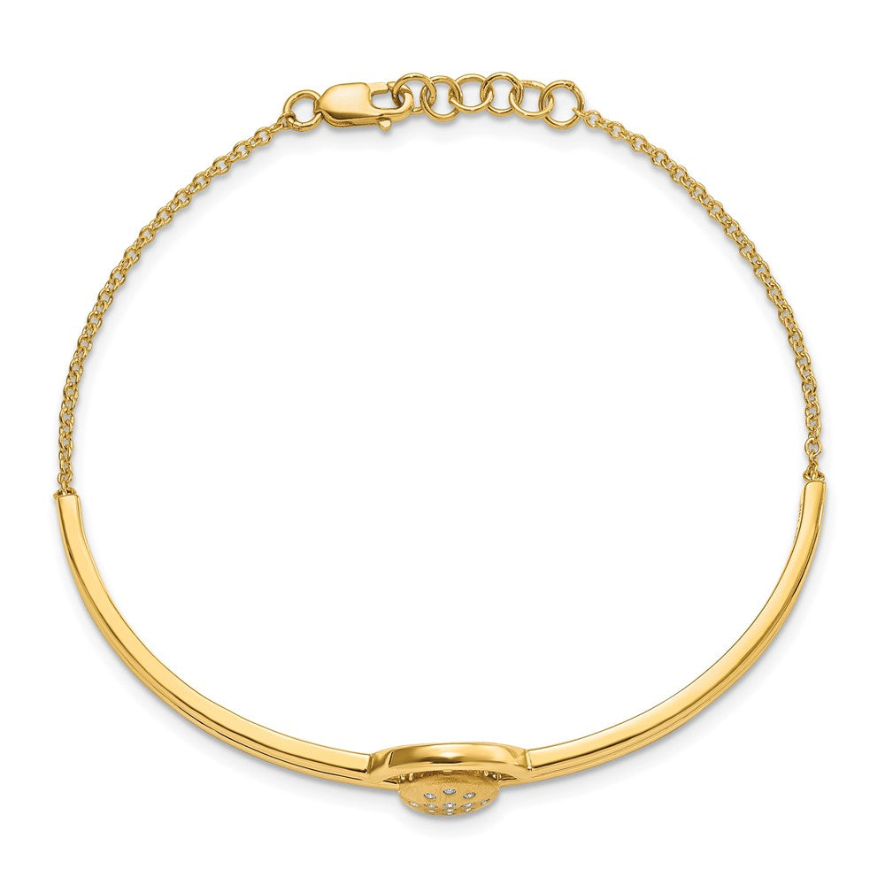 14k Yellow Gold Satin and Polished Natural Diamond Oval w/Bar 7in w/.5in ext Bracelet