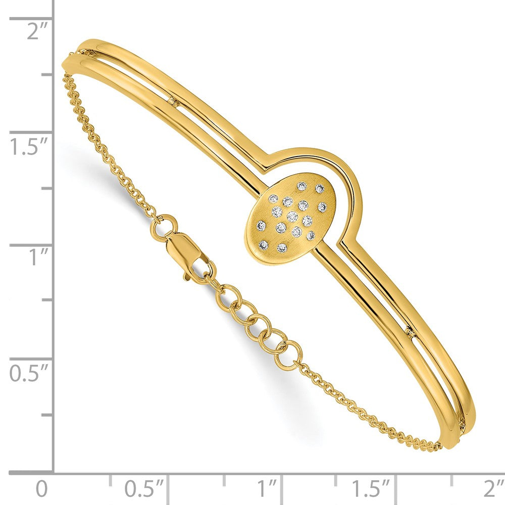 14k Yellow Gold Satin and Polished Natural Diamond Oval w/Bar 7in w/.5in ext Bracelet