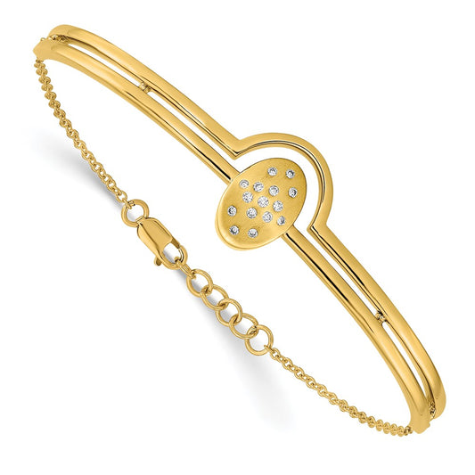 14k Yellow Gold Satin and Polished Natural Diamond Oval w/Bar 7in w/.5in ext Bracelet