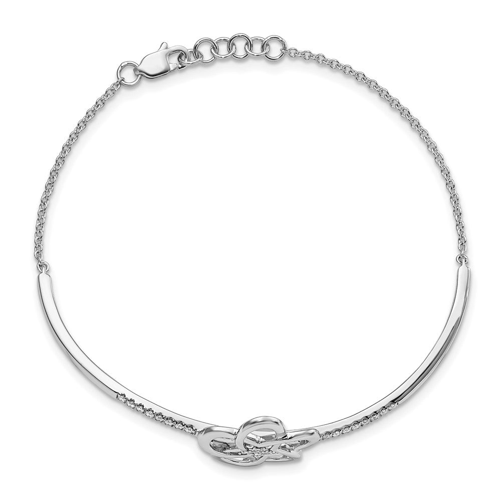 14k White Gold Polished Natural Diamond Flower Bar 7in w/.5 ext Bracelet