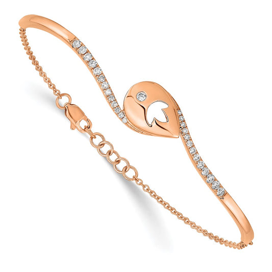 14k Rose Gold PNatural Diamond Teardrop Flower Bar 7in w/.5 ext Bracelet