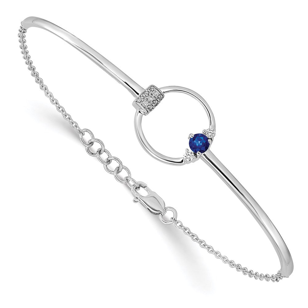 14k White Natural Diamond and Blue Sapphire Circle 7in w/.5in ext Bracelet