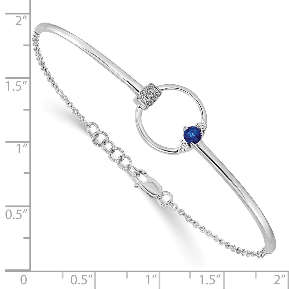 14k White Natural Diamond and Blue Sapphire Circle 7in w/.5in ext Bracelet