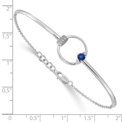 14k White Natural Diamond and Blue Sapphire Circle 7in w/.5in ext Bracelet
