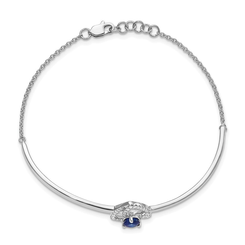 14k White Gold Diamond/Sapphire Triangles 7in w/.5in ext Bracelet