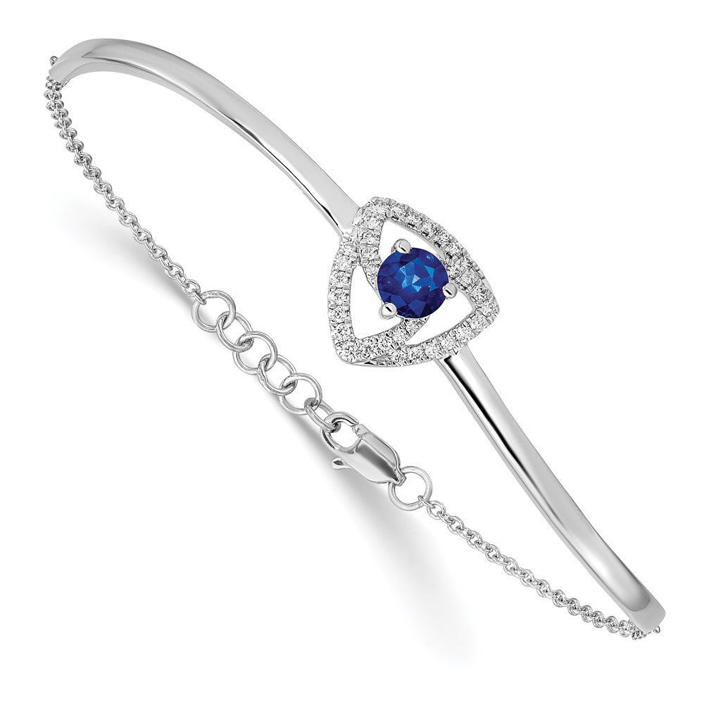 14k White Gold Diamond/Sapphire Triangles 7in w/.5in ext Bracelet