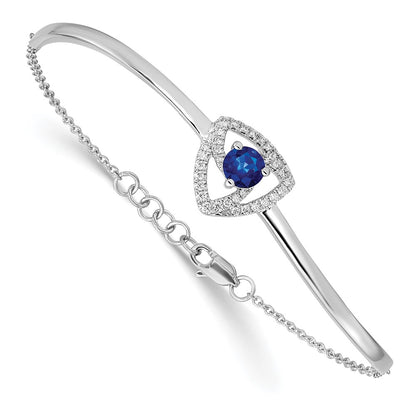 14k White Gold Diamond/Sapphire Triangles 7in w/.5in ext Bracelet