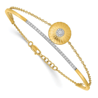 14k Yellow Gold Satin Natural Diamond Flower 2-strand 7in w/.5in ext Bracelet