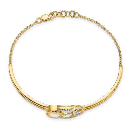 14k Yellow Gold Polished Natural Diamond & Opal Circle Bar 7in w/.5in ext Bracelet