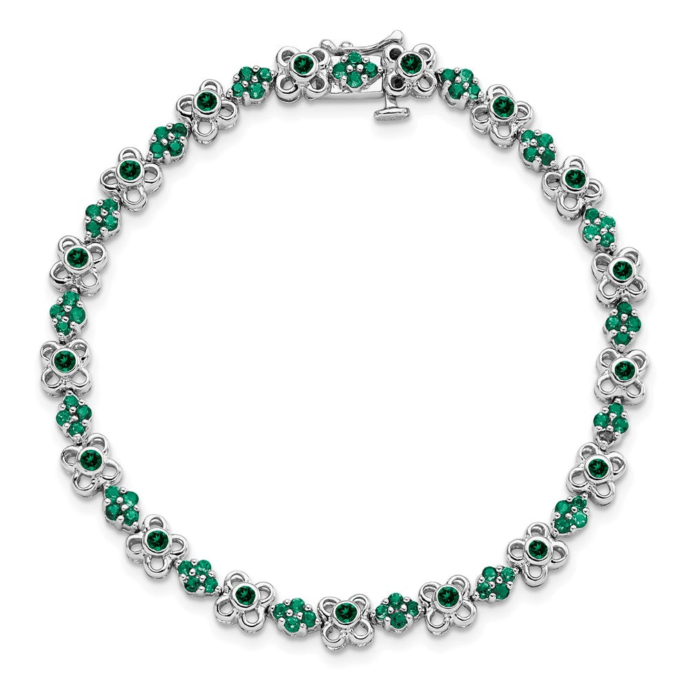 14k White Gold Created Emerald Bracelet