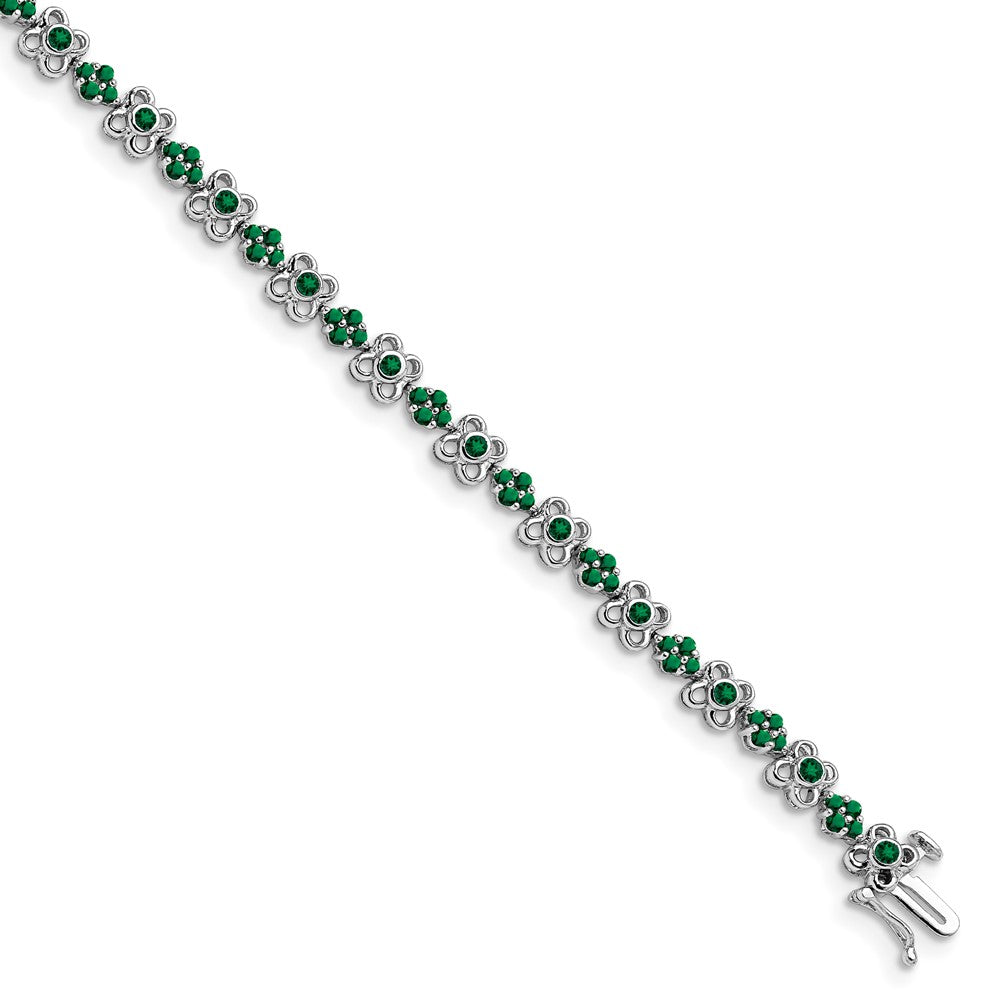 14k White Gold Created Emerald Bracelet