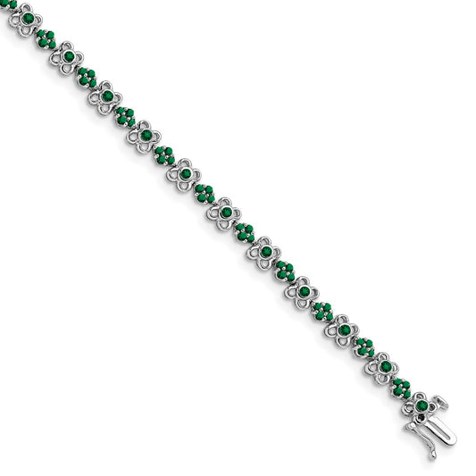 14k White Gold Created Emerald Bracelet