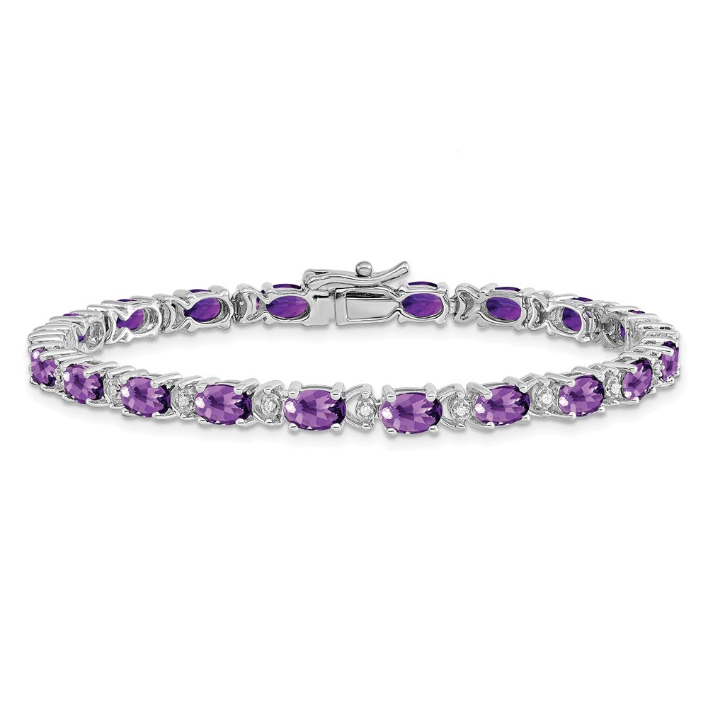 14k White Gold Oval Amethyst and Natural Diamond Bracelet