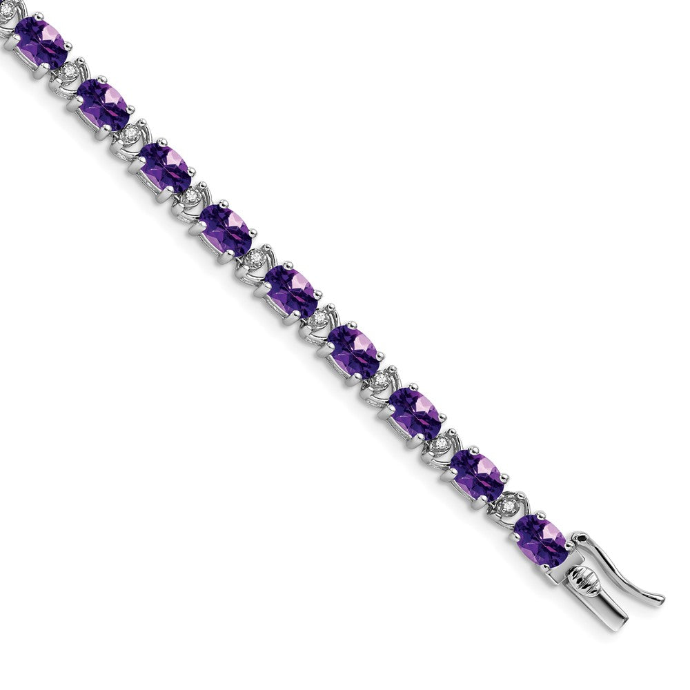 14k White Gold Oval Amethyst and Natural Diamond Bracelet