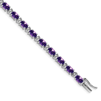 14k White Gold Oval Amethyst and Natural Diamond Bracelet