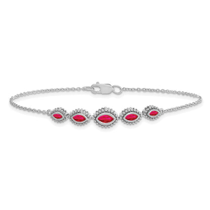 14k White Gold Marquise Ruby Bracelet