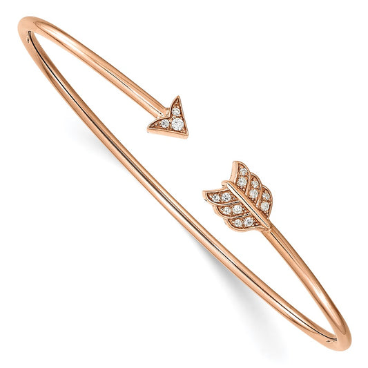 14K Rose Gold Polished Complete 1/10 Carat Diamond Arrow Flexible Cuff Bangle Bracelet