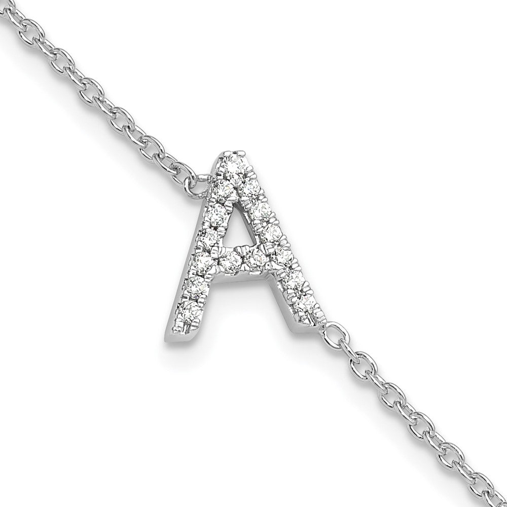 14KW Natural Diamond Sideways Letter A w/ 1in ext. Bracelet