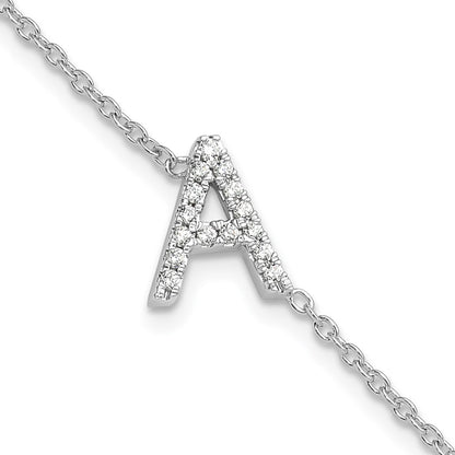 14KW Natural Diamond Sideways Letter A w/ 1in ext. Bracelet