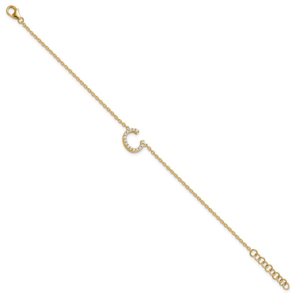 14k Yellow Gold Natural Diamond Sideways Letter C w/ 1in ext. Bracelet