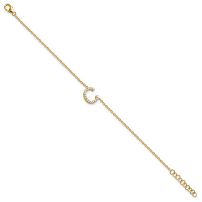 14k Yellow Gold Natural Diamond Sideways Letter C w/ 1in ext. Bracelet
