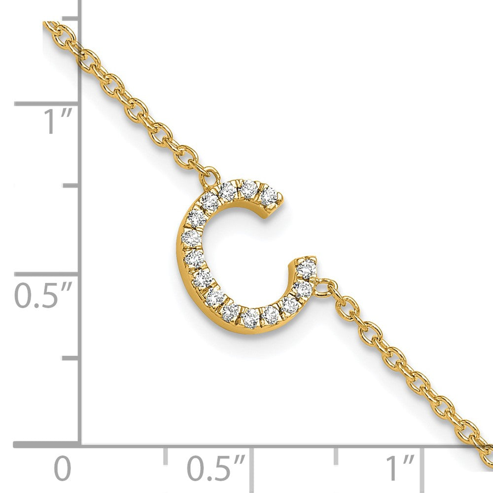 14k Yellow Gold Natural Diamond Sideways Letter C w/ 1in ext. Bracelet