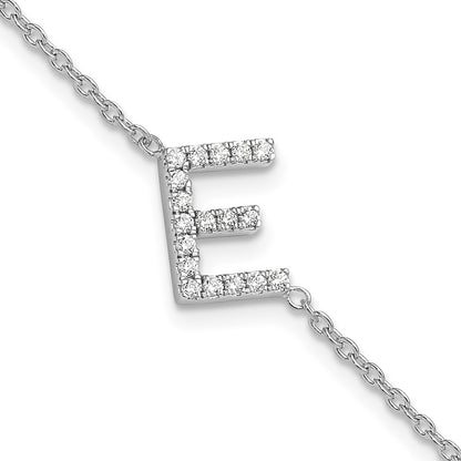 14KW Natural Diamond Sideways Letter E w/ 1in ext. Bracelet