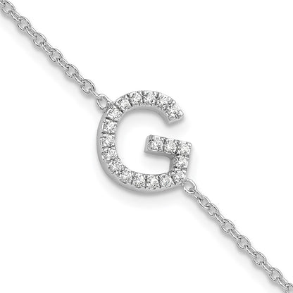 14KW Natural Diamond Sideways Letter G w/ 1in ext. Bracelet