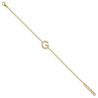 14k Yellow Gold Natural Diamond Sideways Letter G w/ 1in ext. Bracelet